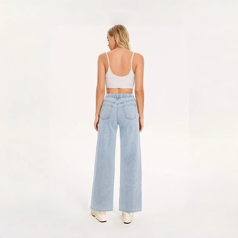 الجينز النساء Y2k الجينز مرونة الخصر واسعة الساق السراويل خمر شارع العليا أزياء عارضة الراحة تمتد الدينيم السراويل #5