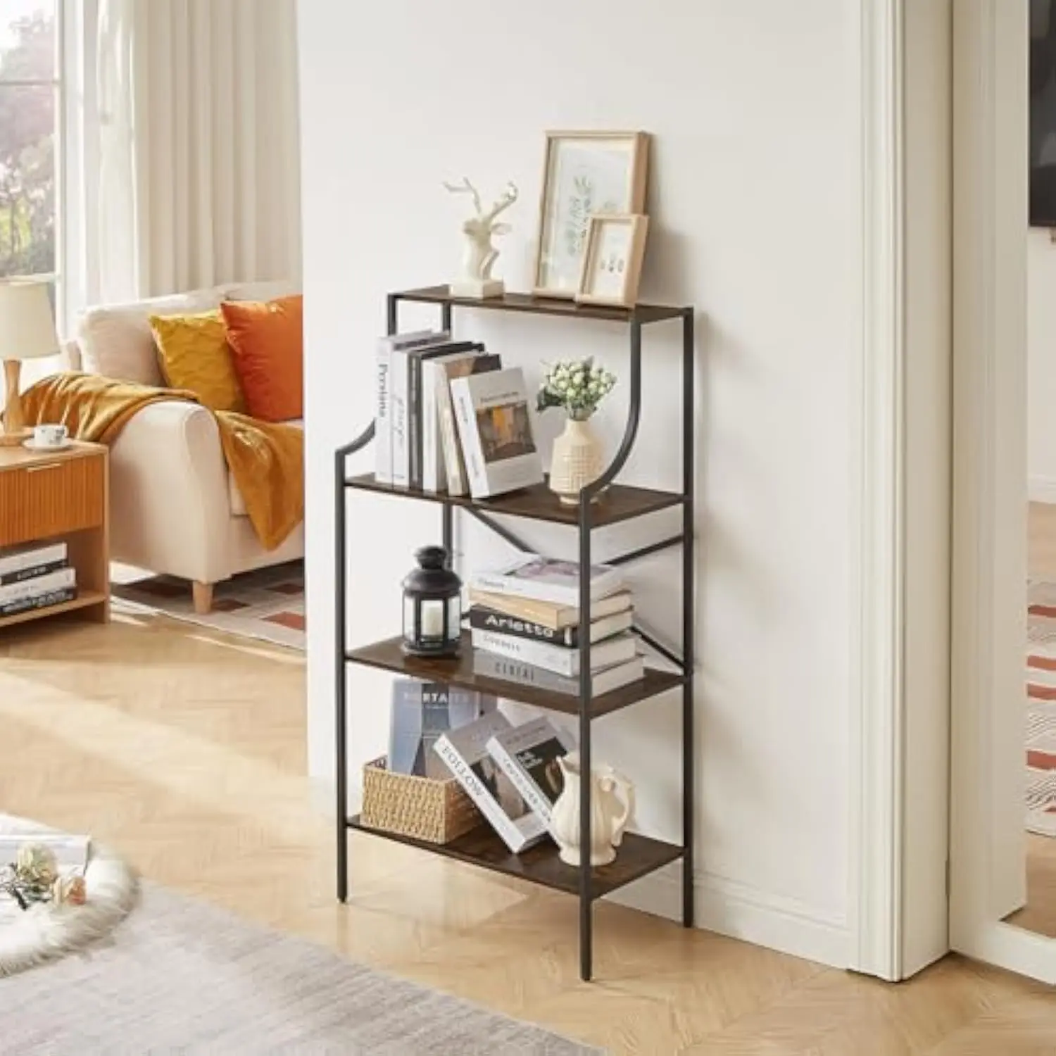 

4 Tier Bookshelf, Entryway Standing Shelf Units with Storage, Small Bookcases with Open Shelves, Home Storage Shelving for Bedr