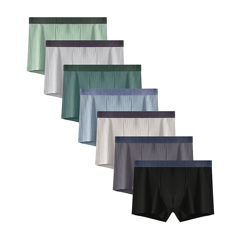 

7Pcs Various Solid Color Stretchy Cotton Men's Boxer Briefs Soft Breathable Ribbed Waistband Comfortable Underwear Daily Pants