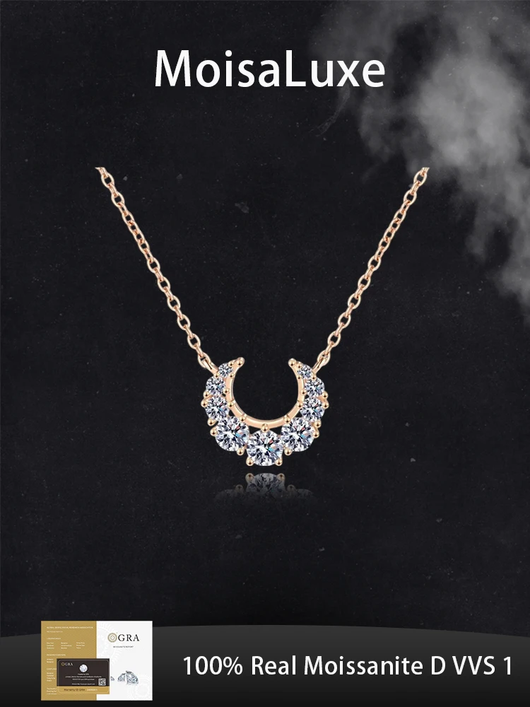 

MoisaLuxe Official Store Moissanite Plata Sterling 925 Silver Jewelry Champagne Gold Smile Necklace for Women Clavicle Chain