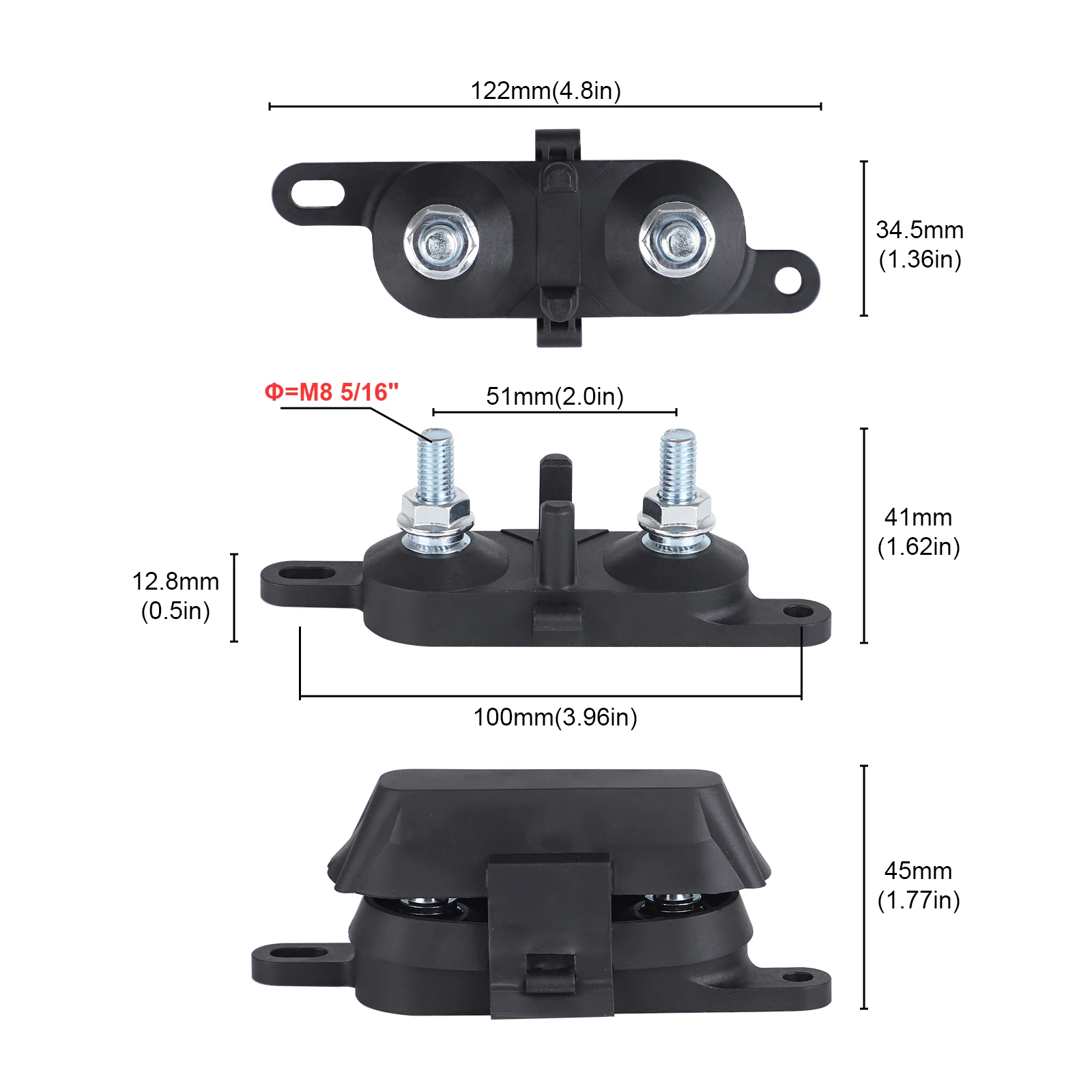 500A 8 AWG to 1/0 AWG Black Bussmann HMEG Fuse Block/Holder with Cover For AMG Fuses Car  RV Boat Flammability Rating UL94 ﻿