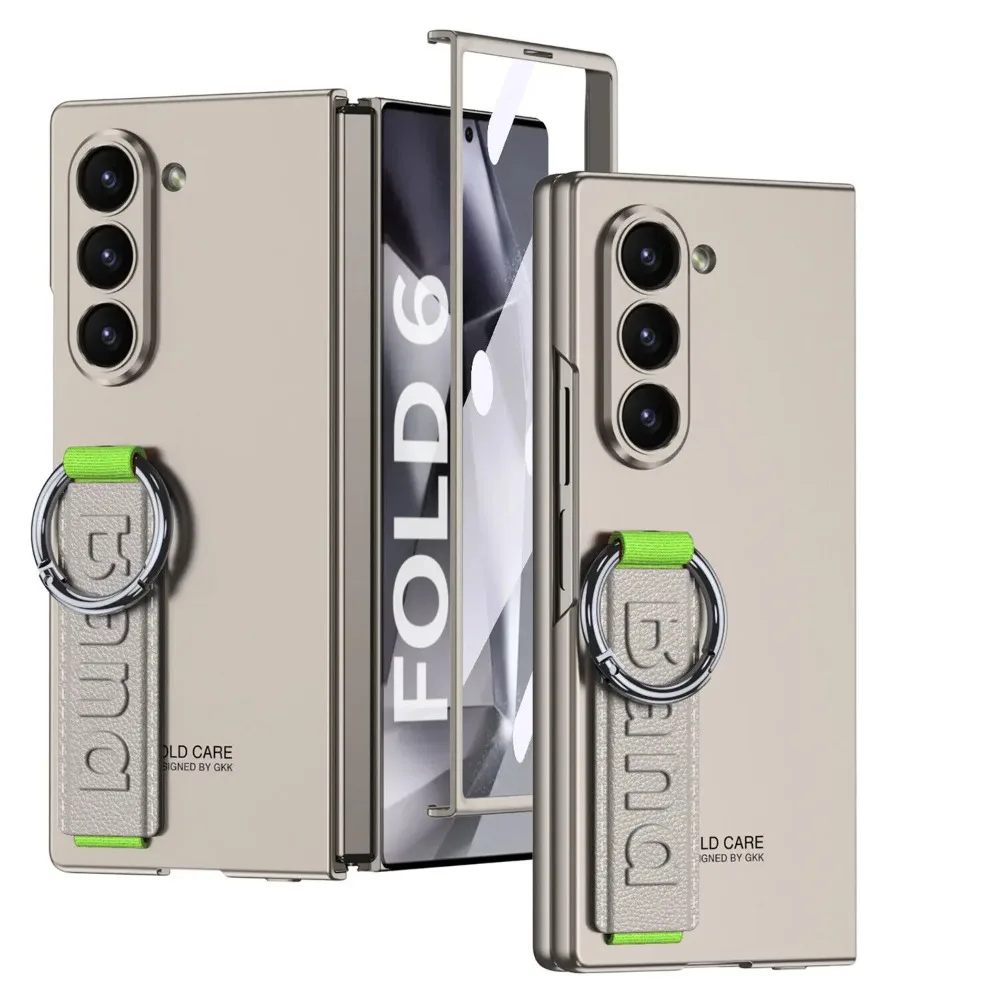 

High-quality Matte Ultra Slim Hard Phone Case for Samsung Galaxy Z Fold 7 6 5 4 Wrist Strap Ring Screen Fliping Protective Cover