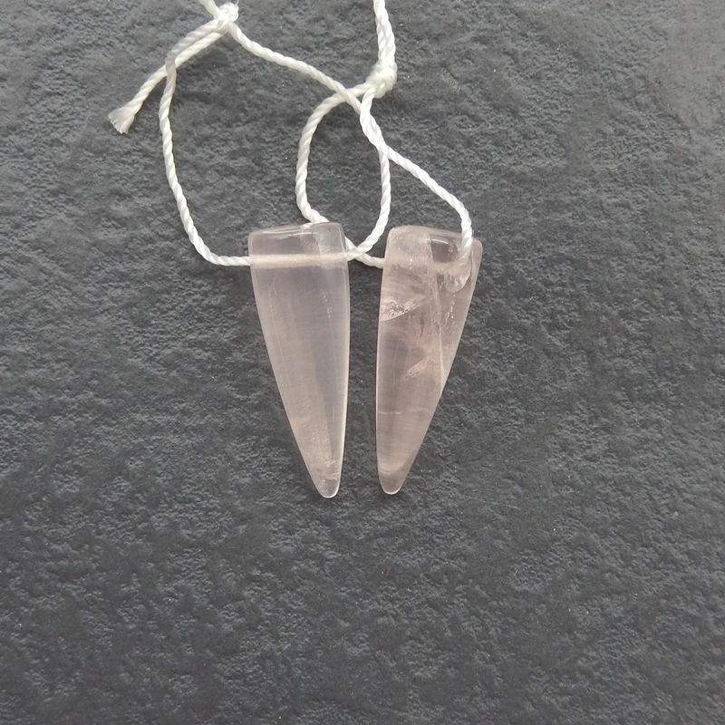 

Natural Gemstone Rose Quartz Earrings for Women, Side Drill Earring Beads, Stylish Bead, 25x9mm, 4.4g, Fashion Jewelry