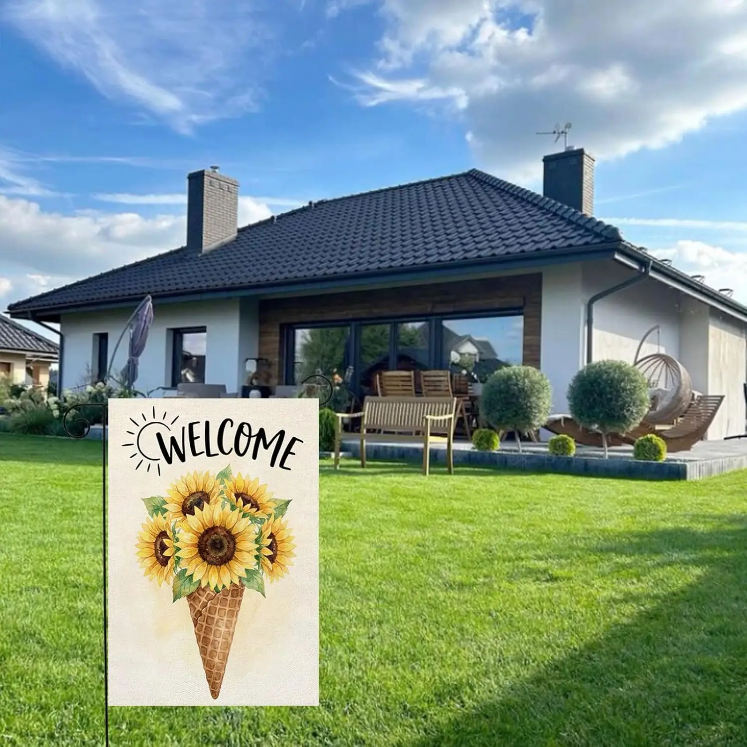 Welcome Summer Garden Flag 12x18 Inch Double Sided Seasonal Sunflowers Ice Cream Holiday Burlap Yard Lawn Outdoor Decoration IIC