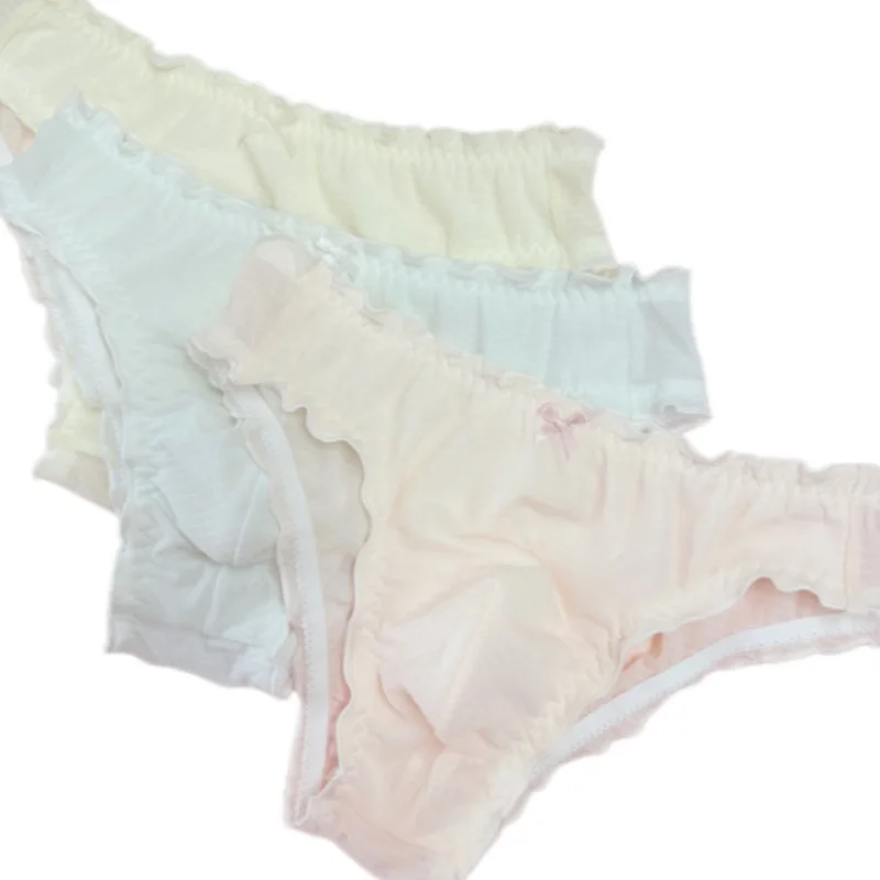 Men's Sweet Bow Solid Color Bubble Gauze Ruffle Underwear Comfortable Soft Breathable Mesh Panties Sissy Sexy Low Waist Briefs