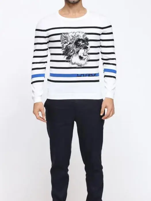 

Spring New Faionable Knitted Men's Sweater Versatile Base Layer irt Casual Straight Cut Long Sve Breathable Stripe Pat...