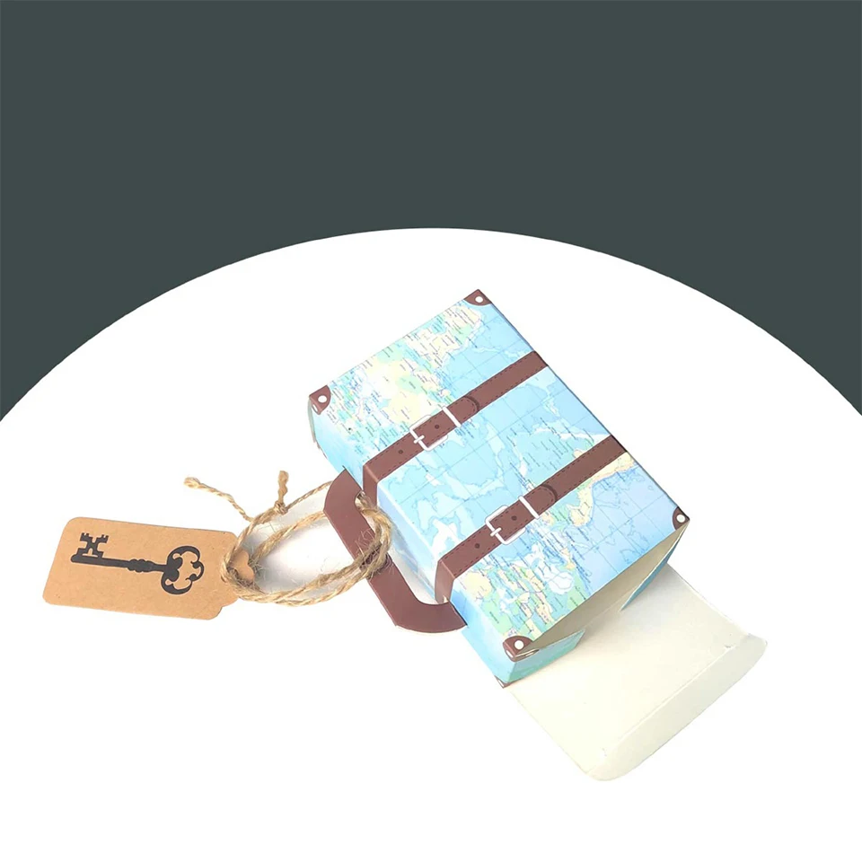 10pcs Suitcase Type Candy Vintage Creative Candy Box For Wedding Kids Boy\'s Travel Map Airplane Birthday Party Decoration Supply