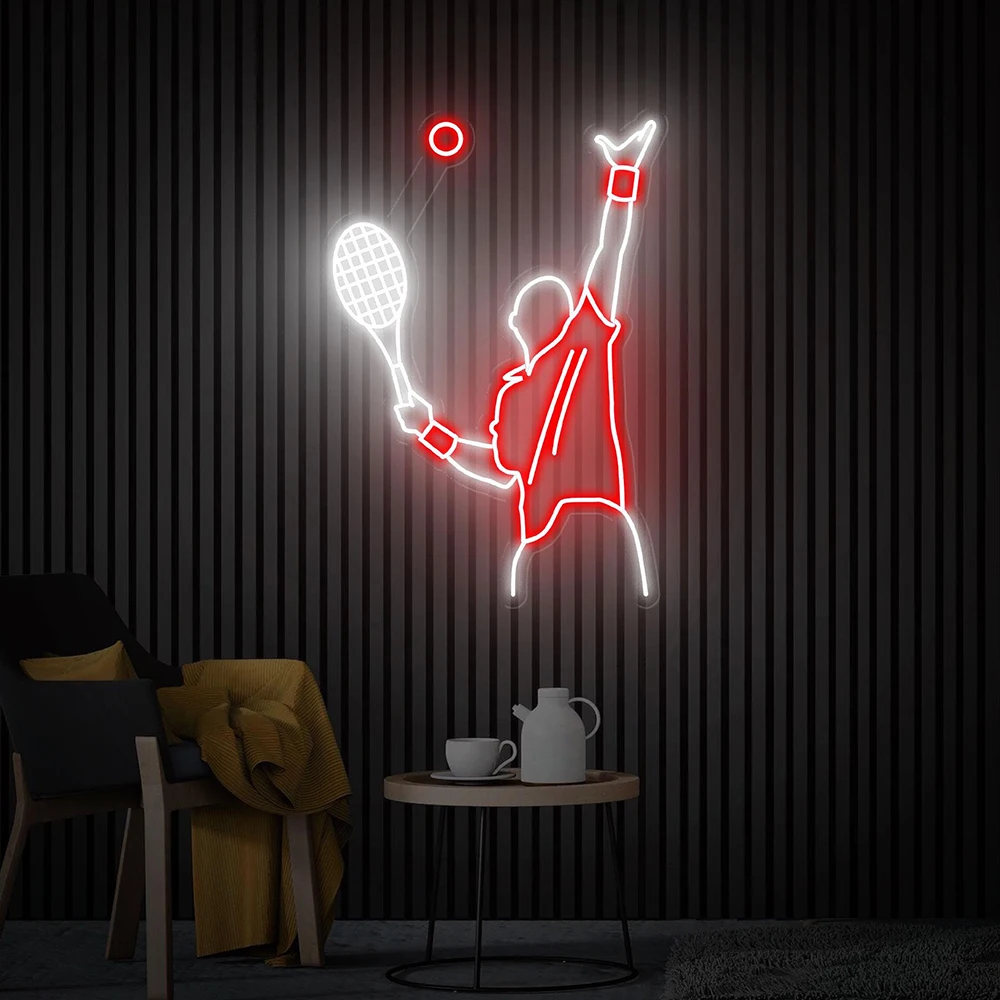 Signe de joueur de tennis au néon à intensité variable, lumière LED, art mural, décor de salle de sport, acrylique, joueur, maison, cadeaux personnalisés