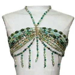 2025 Sexy Corset Body Chain Spice Girl Mermaid Bikini Costume Backless Neck Stone Beaded Bustier Charms