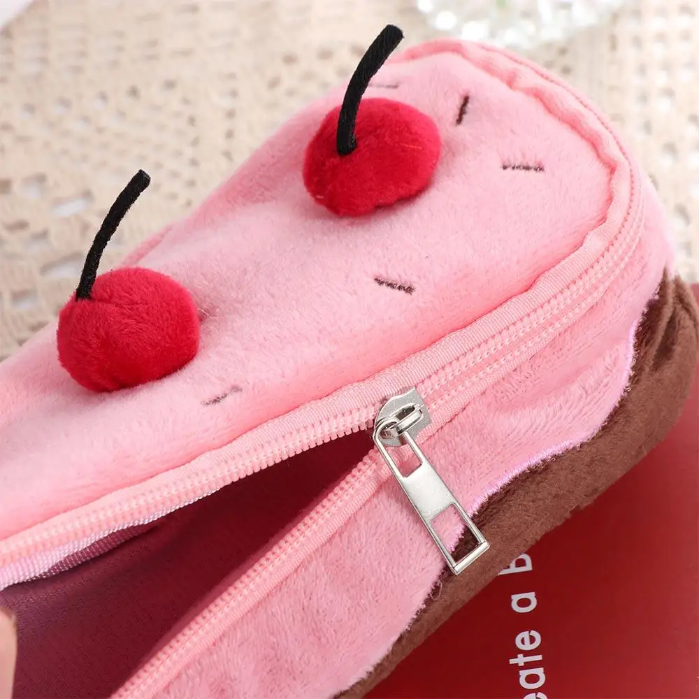 Fashion Cherry Cake Plush Pen Bag Cosmetic Bags Large Capacity Stationery Bag Makeup Case Kawaii Pencil Pouch School Supplies