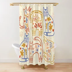 Cute Cat Shower Curtain for Bathroom Accessories Folding Partition Curtains Bath Bedrooms Houses Rooms Quarto Waterproof Fabric