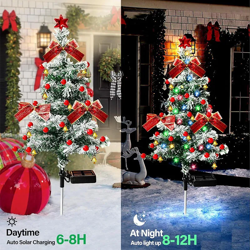 Imagem -03 - Led Christmas Tree Solar Lights Decoração ao ar Livre Waterproof Lawn Lâmpadas Caminho Jardim Quintal Decoração Presentes de Natal