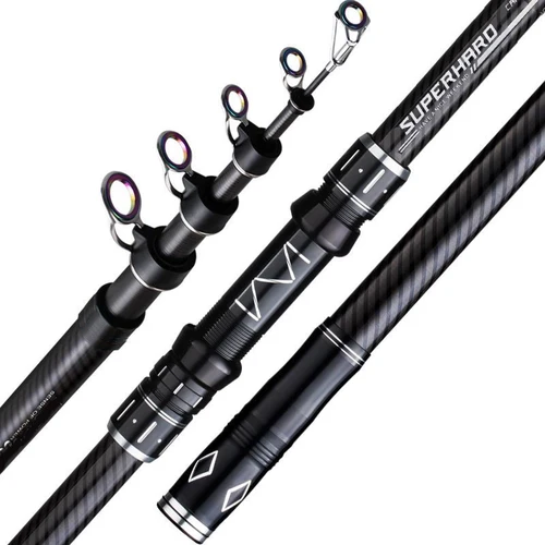 Caña de pescar telescópica de 2,1-4,5 M, caña de pescar giratoria de carbono, barco de agua salada, agua dulce, playa, Surfcasting, caña de Baitcasting