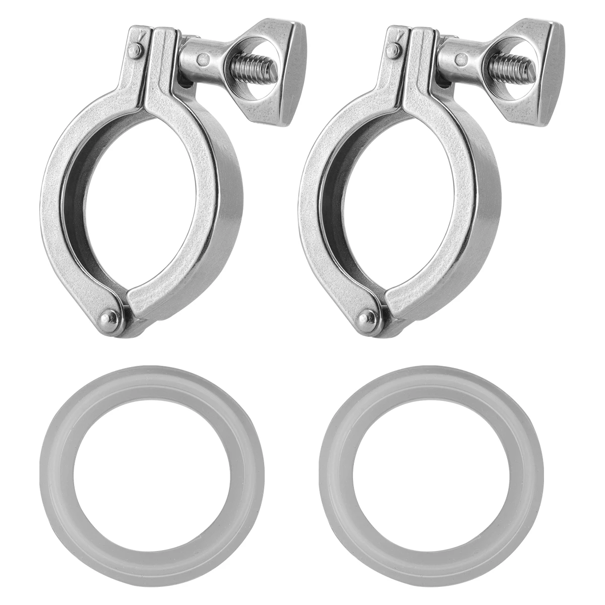 

2Sets 304 Stainless Steel Heavy Duty Single Pin Silicone Gasket Sanitary Fittings Valve Hose Connector