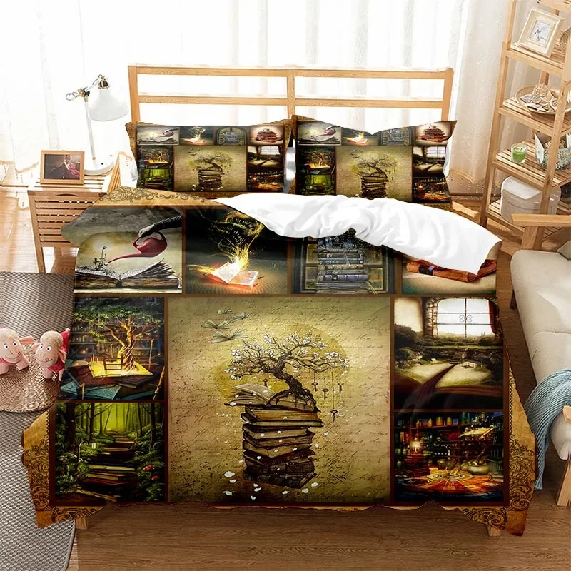 Book Duvet Cover Library Bookshelf Bedding Set Microfiber 3D Print Comforter Cover Full Twin King For Kids Teen With Pillowcases