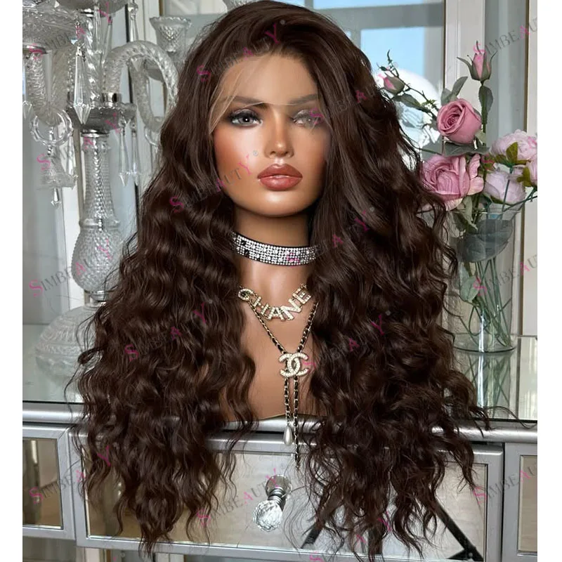 موجة عميقة كستناء داكن بني أشقر 100% شعر بشري هندي 360 باروكات أمامية من الدانتيل للنساء السود جزء مجاني شعر مستعار ريمي طويل الأمد