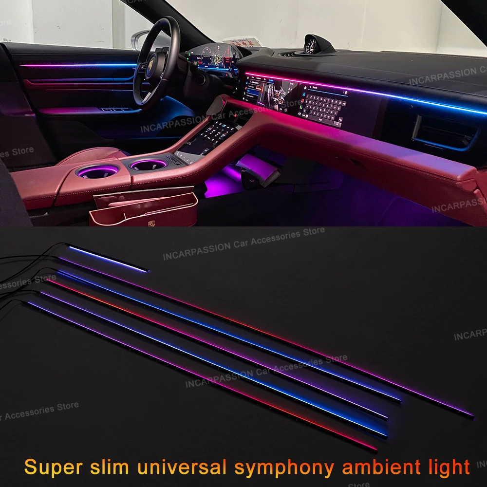 

Автомобильный универсальный динамический окружающий свет Symphony, 18 в 1, управление через приложение, поддержка режима RGB, супертонкий