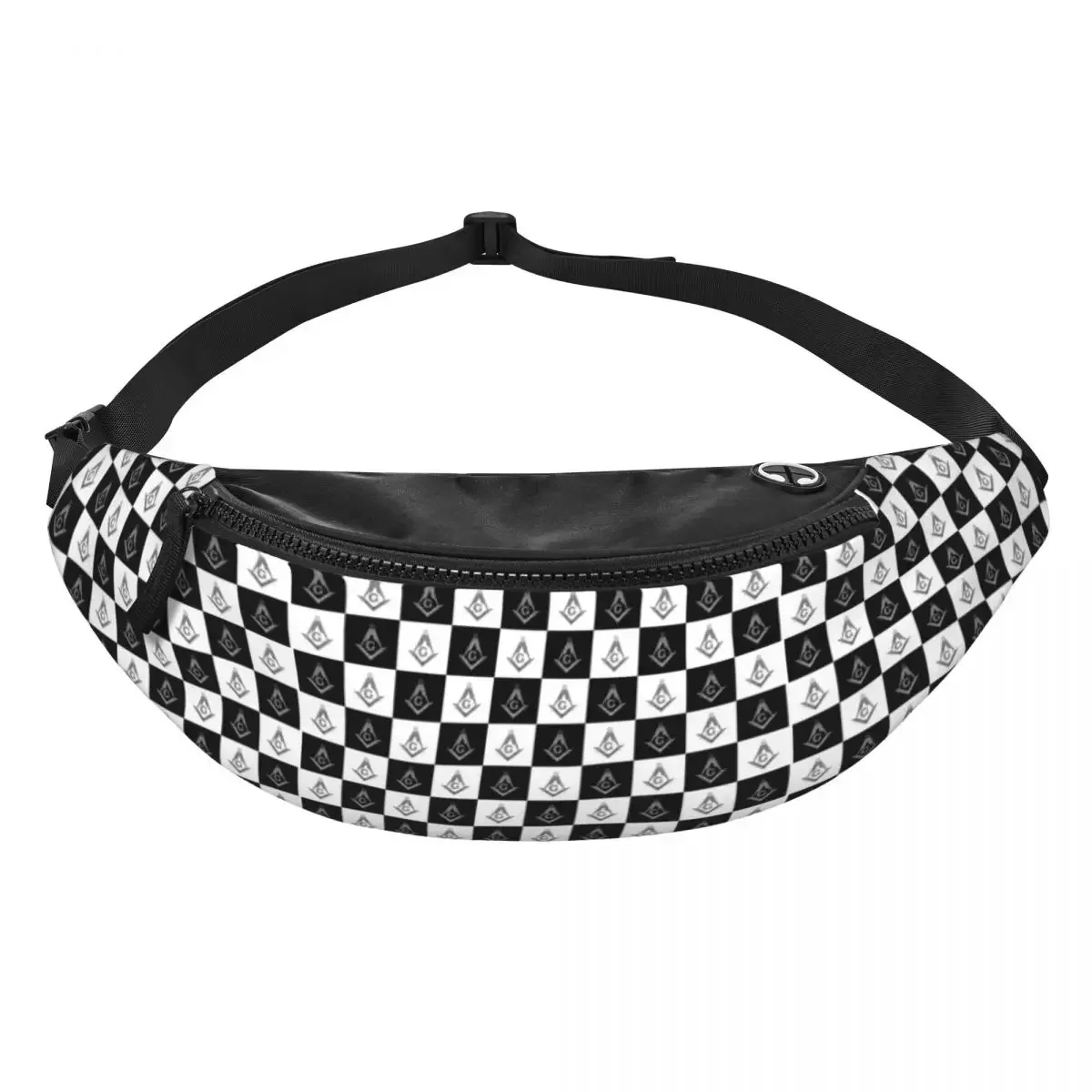 Freemason Checkered Black And White Pattern Fanny Pack Women Masonic Mason Crossbody Waist Bag for Traveling Phone Money Pouch