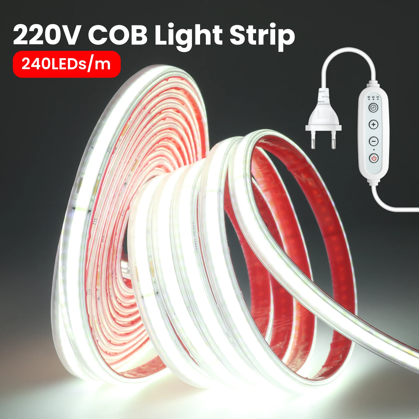 AC 220V Dimmerable COB Strip IP65 Waterproof 10CM Cut 3000K 4000K 6000K EU/UK Flexible LED Light For Home Garden Decor