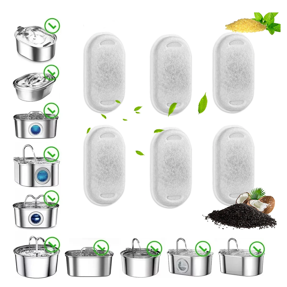 6/12/18/24PCS Cat Water Fountain Filters, Replacement Filters Fit Stainless Steel Adjustable Water Flow Pet Cat Water Fountain