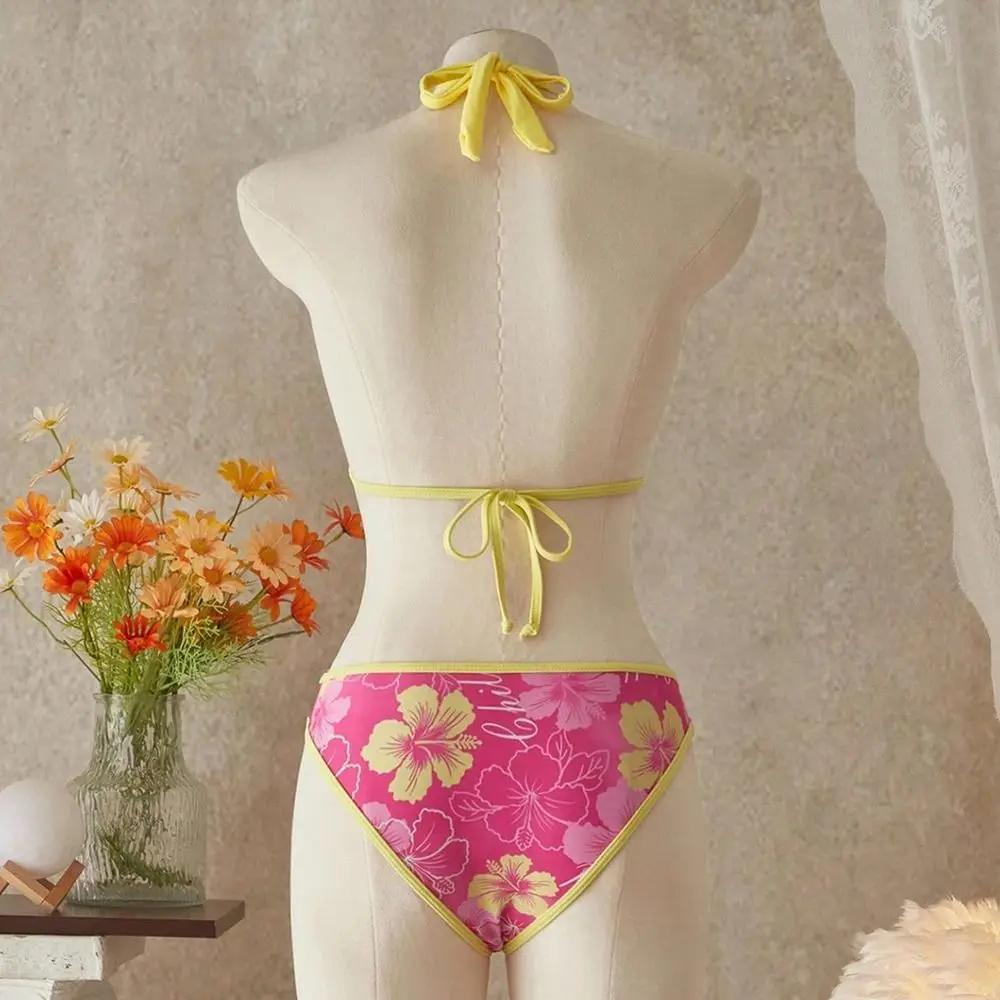 3Pcs/Set Fashion Summer Floral Swimsuit Triangle Halter Elegant Bikini Set Cover Up Skirt High-Waist Swimwear Vacation