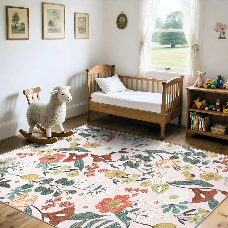 

Retro Living Room Carpet Large Area Floral Print Bedroom Rugs Machine Washable Non-slip Soft Coffee Table Mats Alfombra Tapis 러그