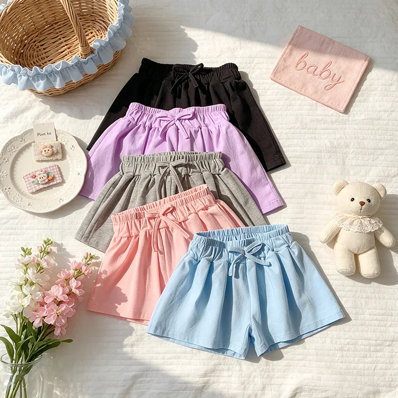 Summer Solid Color Beach Shorts for Baby Girls 2026 New Fashion Casual Kids Shorts Breathable Soft  Pants Middle Small Size
