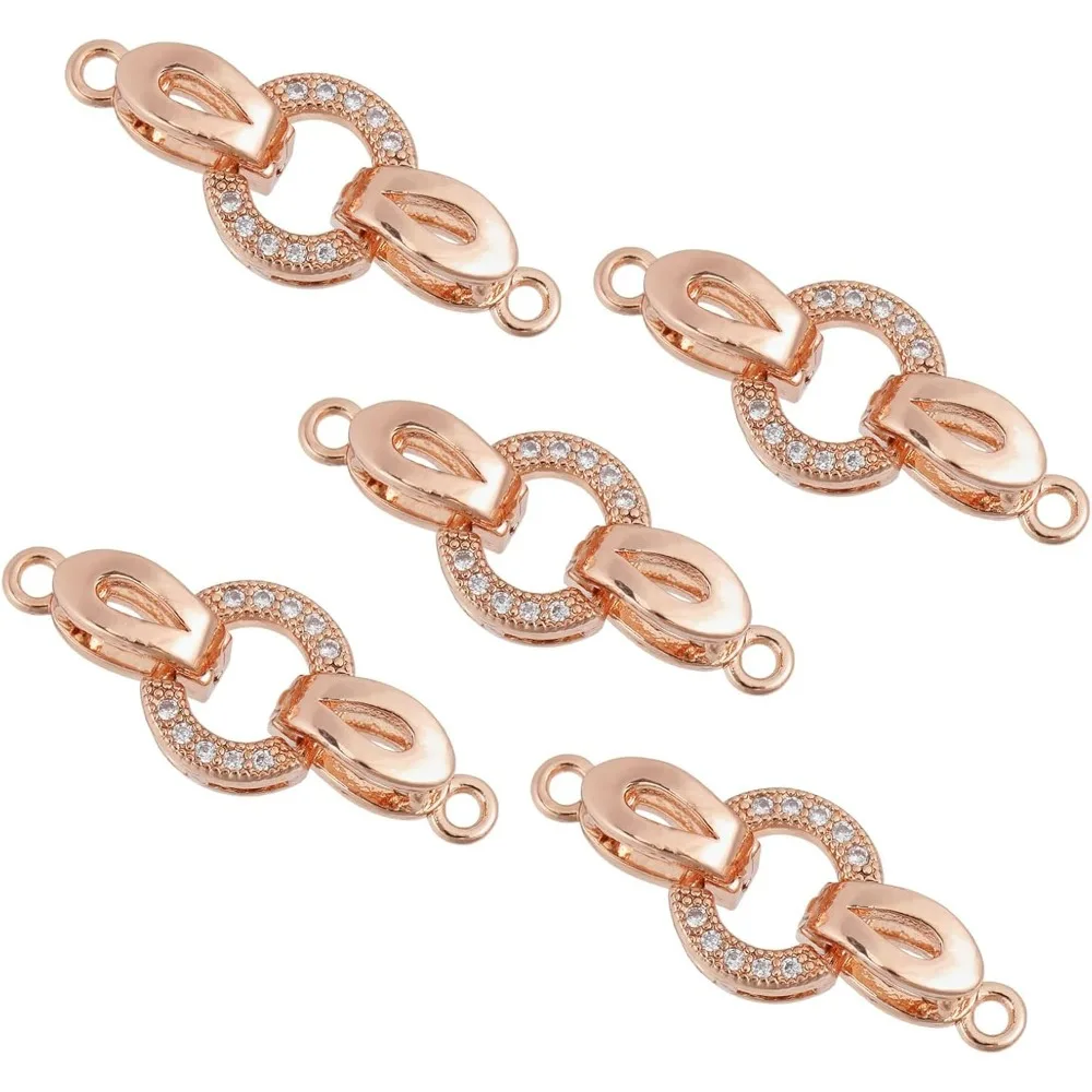 5 Sets Rose Gold Brass Micro Pave Cubic Zirconia Fold Over Clasps Oval Shaped Long-Lasting Mixed Color Clasps for Bracelet