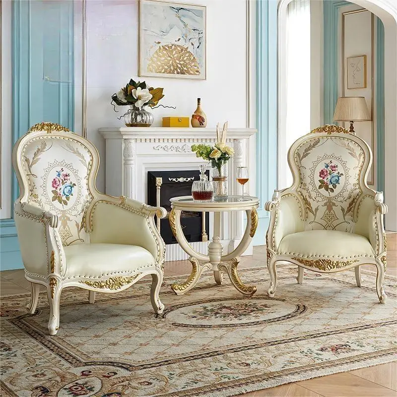 European style leisure tables and chairs, villa reception chairs, living room single person sofa chairs