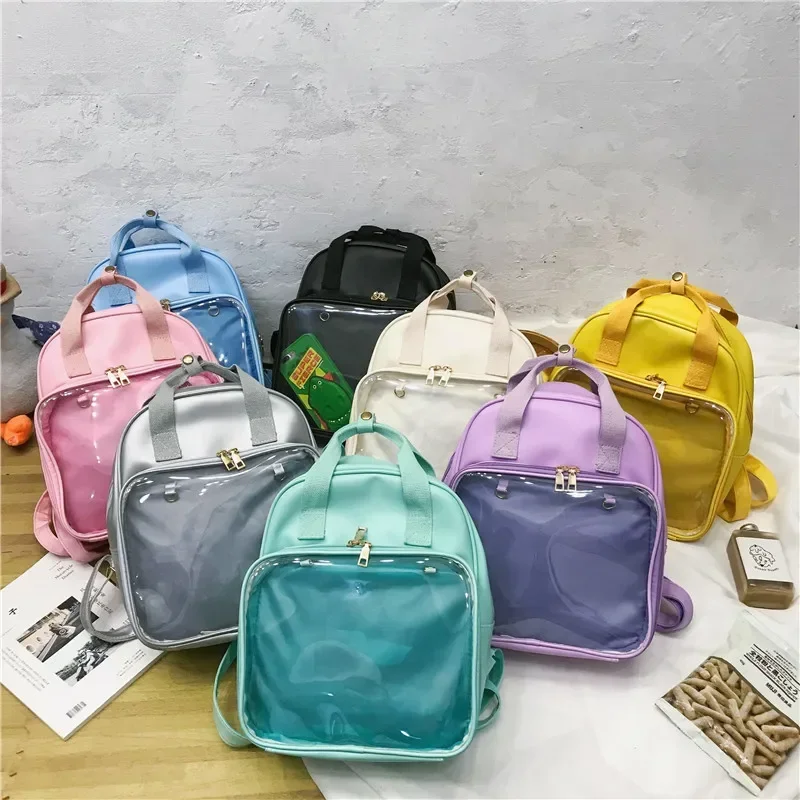 Fashion Teenage Girls Bookbag Clear Transparent Women Backpack Cute Small Ita Bags For School Mini Pink Black Schoolbags