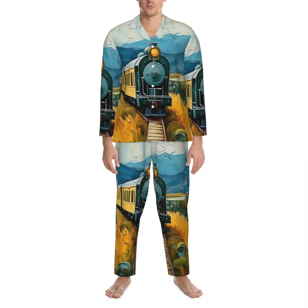 Pajamas Men Van Gogh Painting Art Home Sleepwear 2 Pieces Aesthetic Pajama Sets Long-Sleeve Comfortable Oversize Home Suit