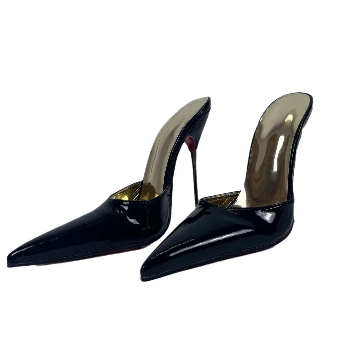 E Space Heel 14cm tacchi alti a punta personalizzati europei e americani scarpe da uomo e da donna Sexy suola rossa brevetto nero