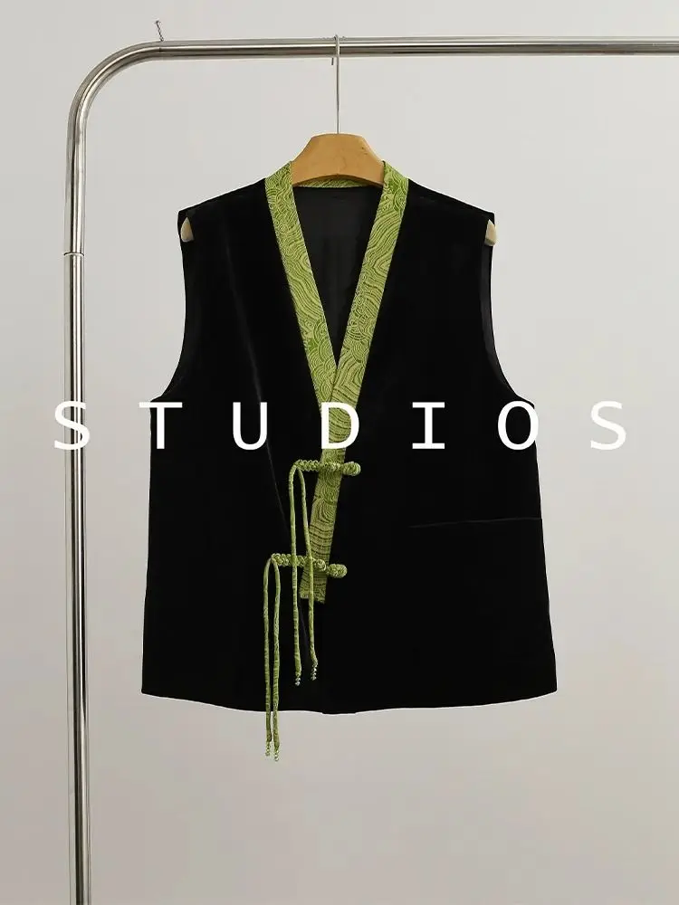 

Velvet Vest Women Floral Printed Sleeveless Tops Chinese Retro Ethnic Style Tang Tops