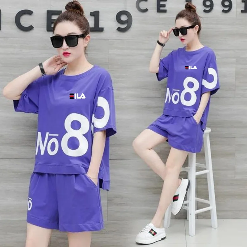 Casual suit women\'s shorts sportswear summer new 2024 fashion fat MM large size short-sleeved T-shirt two-piece set trendy