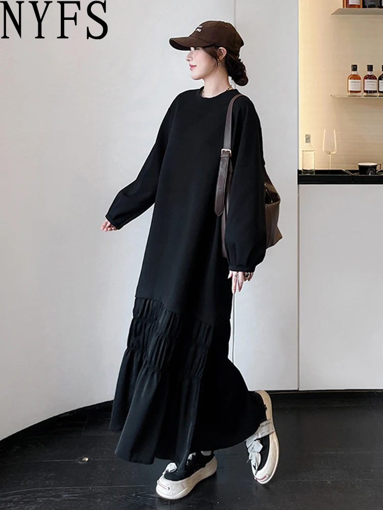 NYFS женское длинное платье осень-зима свободное лоскутное утепленное платье большого размера в стиле Elbise модное повседневное платье макси NYFS женское длинное платье осень-зима свободное лоскутное утепленное платье большого размера в стиле Elbise модное повседневное платье макси