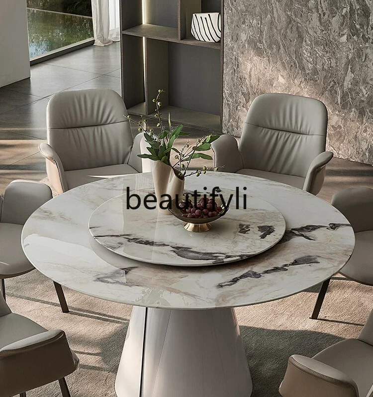 

Marble dining table and dining chair combination, modern minimalist and high-end white