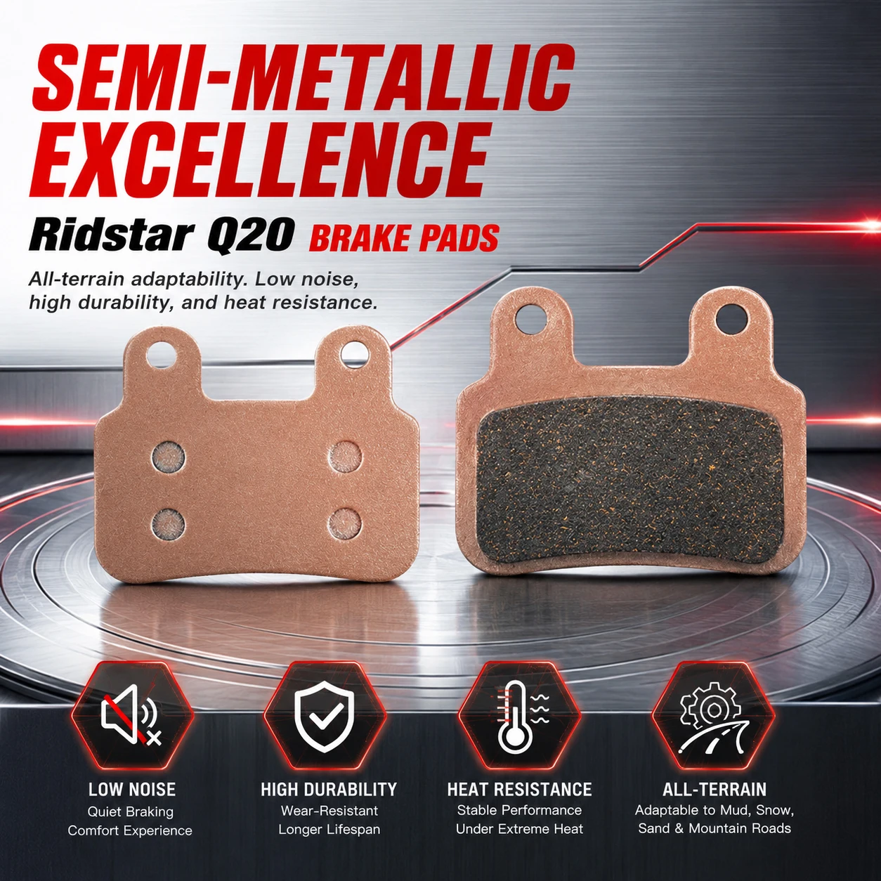 

Electric Motorbike Brake Pads Semi-Metallic for Ridstar Q20 EKX X21 X21 Max Freego X2 KTET XD-KL.BS Replacement