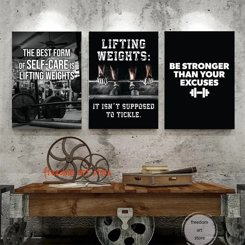 Gym Motivation Muscle Man Bodybuilding Fitness Strength Barbell Art Poster Canvas Painting  Wall Print Picture for Home Gym Deco