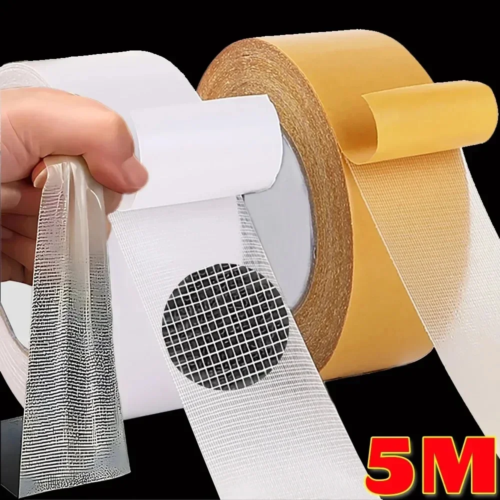 1/3/5Pcs 5M Double Sided Tape Waterproof Traceless Viscosity Bottom Tape Strong Adhesive Semi Transparent Mesh Tools for Home