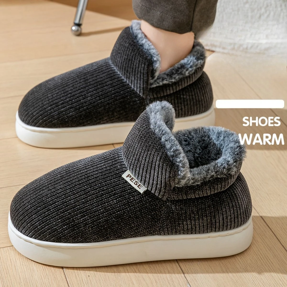 

Winter Cotton Slippers for Men and Women Plush Lined Soft Warm Indoor House Shoes Anti Slip Cozy Thick Bottom Home Footwear Cold