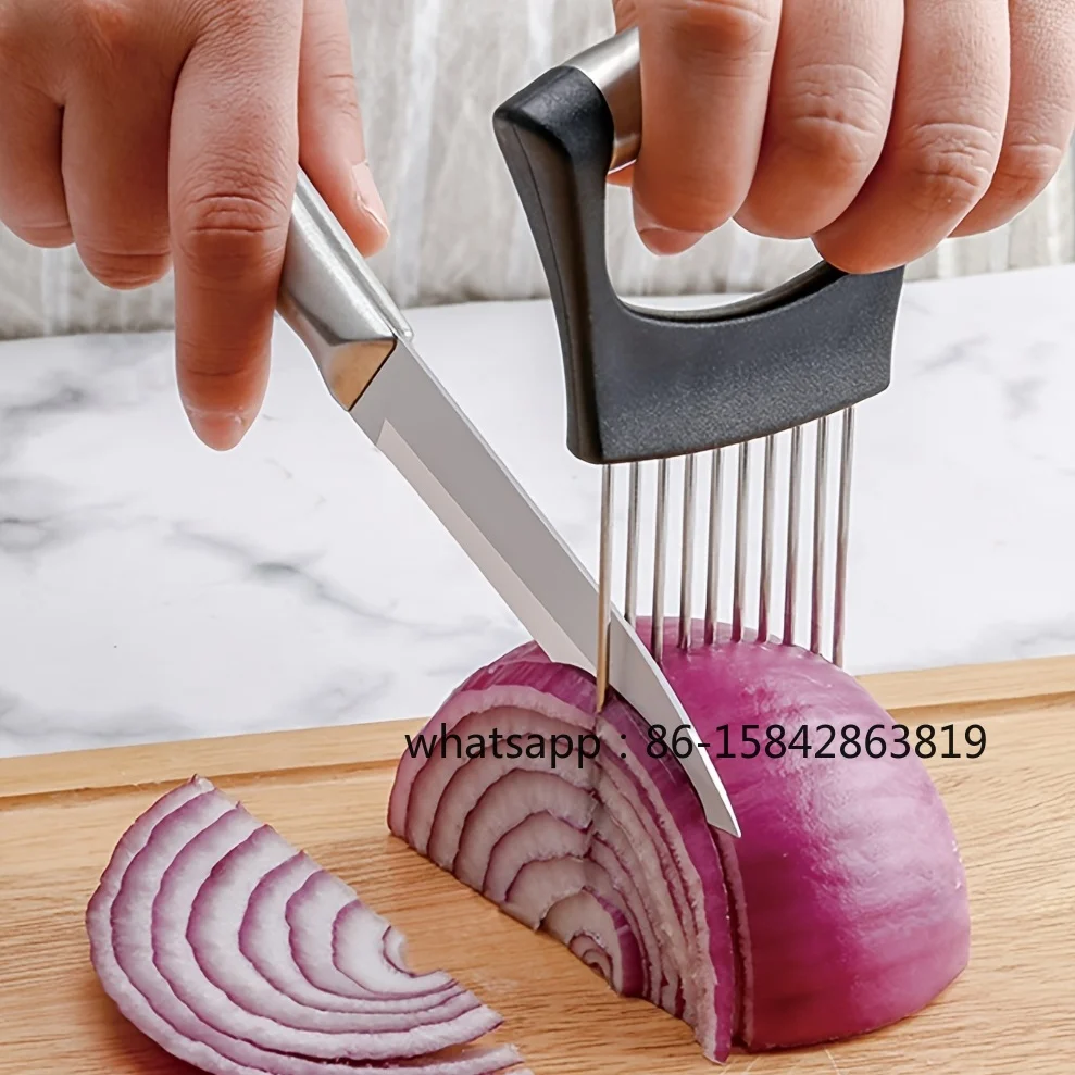 1pc Stainless Steel Onion Slicer Holder, Multipurpose Meat Tenderizers, Vegetable Potato Tomato Lemon Cutting Tool, Full Grip Ha