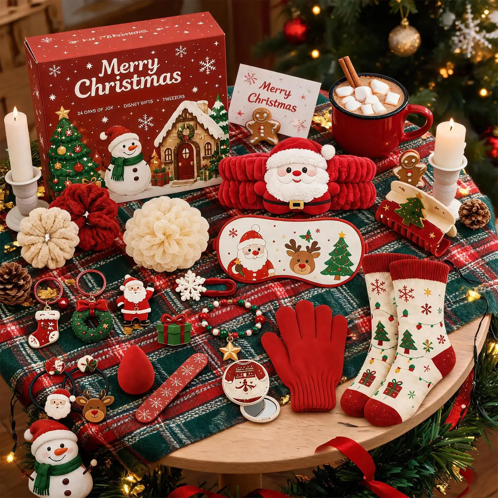 24 Days Christmas Countdown Set Countdown Christmas Calendar Bracelets Hair Accessories Stockings Gloves Girls New Year Gift