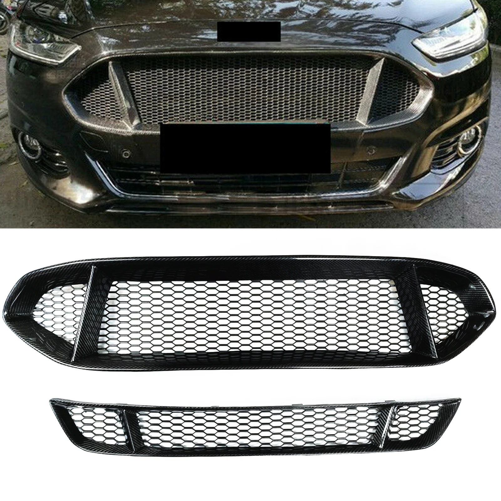 Front Grille Grill Car Upper & Lower Bumper Hood Mesh For Ford Mondeo Fusion 2013-2016