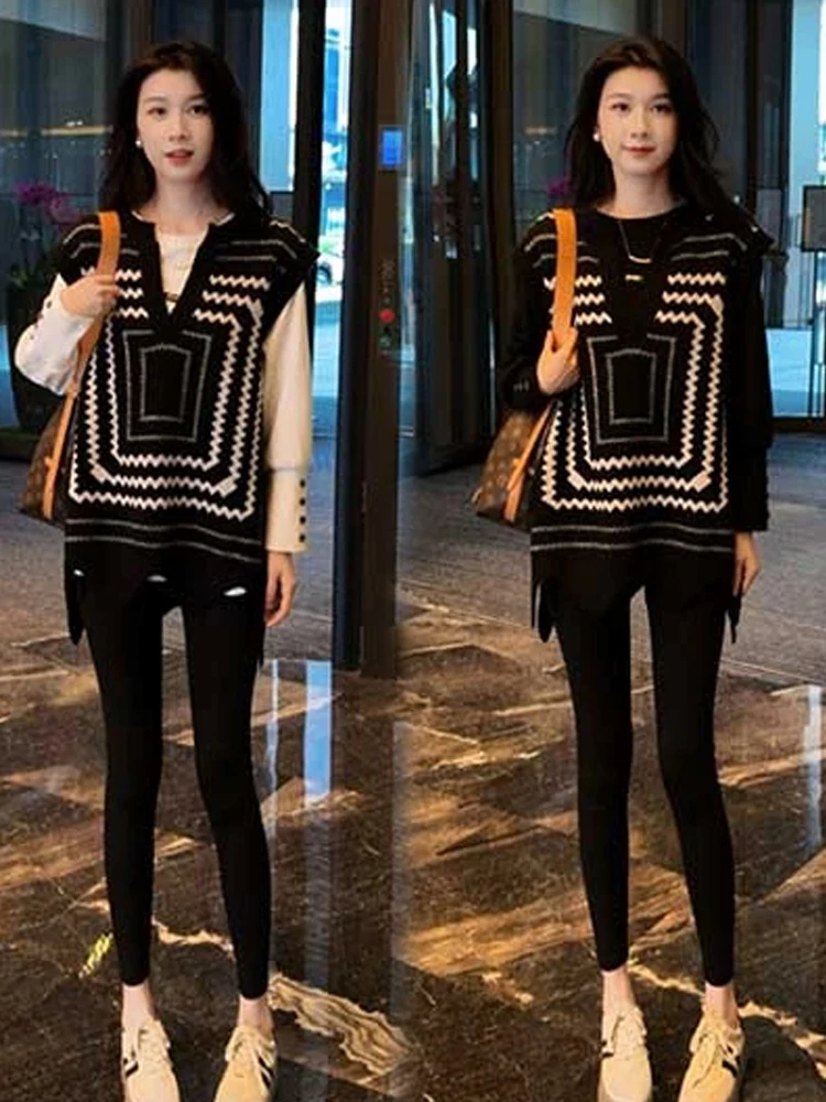 

Весна 2024, свободный вязаный свитер большого размера с v-образным вырезом, верхняя одежда без шипов для женщин больших размеров, ранняя весна, новая повседневная одежда