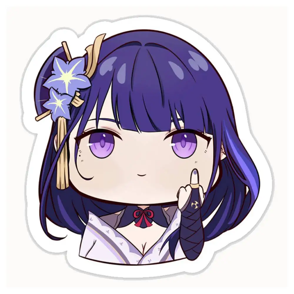 Chibi Raiden Shogun Genshin Impact Middle Finger Waterproof Stickers For Decorating Car Windows Motorcycles And Computers.