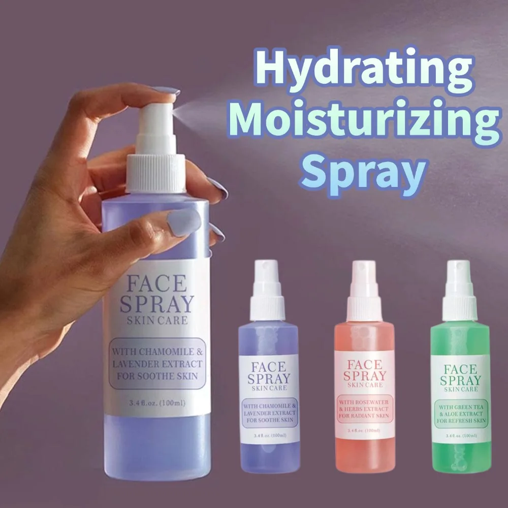 Spray Facial de 100ml, cuidado de la piel, lavanda, rosa, Aloe, tóner hidratante, té verde, duradero, hidratante, refrescante, niebla Facial radiante