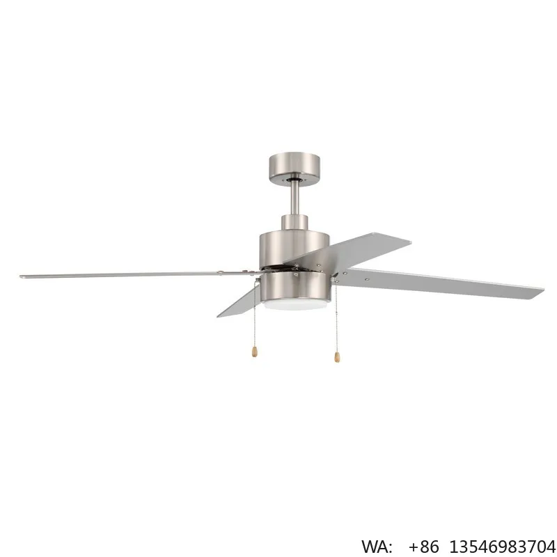 52 Inch Ceiling Fan with LED Light Modern Brush Nickel AC Motor with Pull Chain or Wall Control for Bedroom Living Room 3 Speed