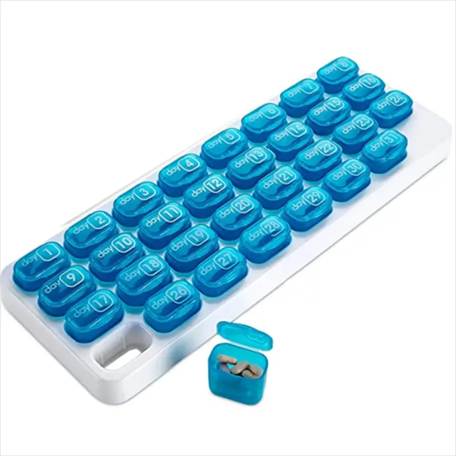 Convenient Large Plastic Multi-compartment Pill Box with Spacious Keyboard-style Compartments for Independent Storage and Date-m