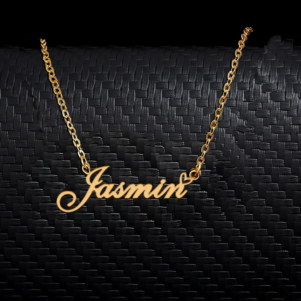 

AOLOSHOW Jasmin with Heart Pendant Name Necklace for Women Stainless Steel Gold Plated Mother's Day Gift