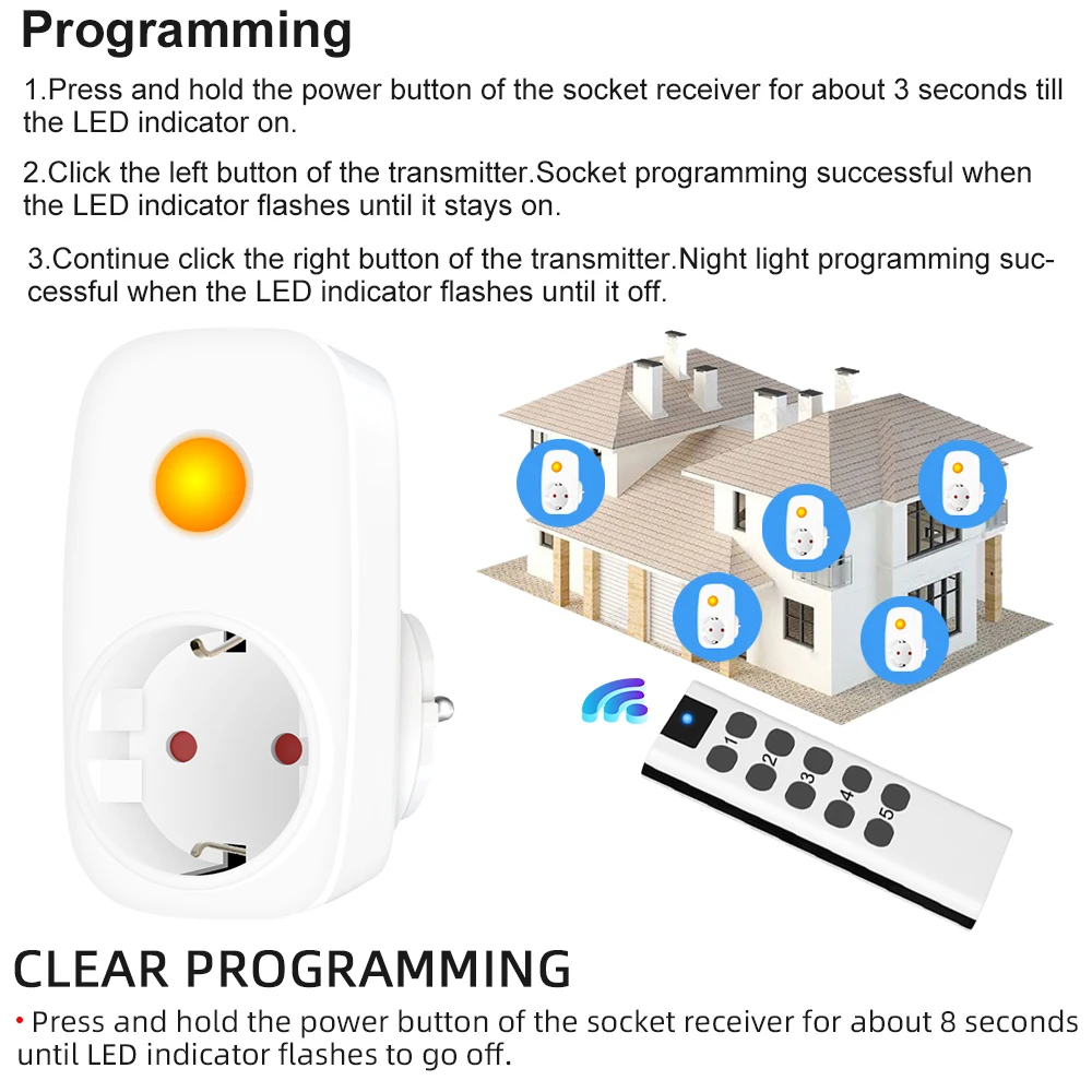 2026 RF 433Mhz  Remote Control  Power Plug EU French Smart Socket Universal Controller  Switch 16A Programmable Light Outlets